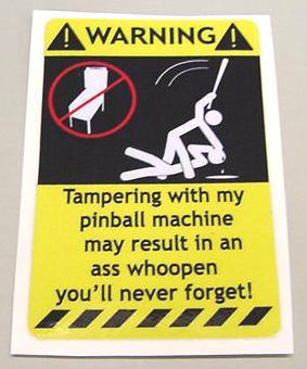 Ass Whoopen Pinball Machine Warning Sticker!