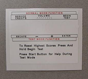 WPC Coin Door Diagnostic Decal #16-9166 `